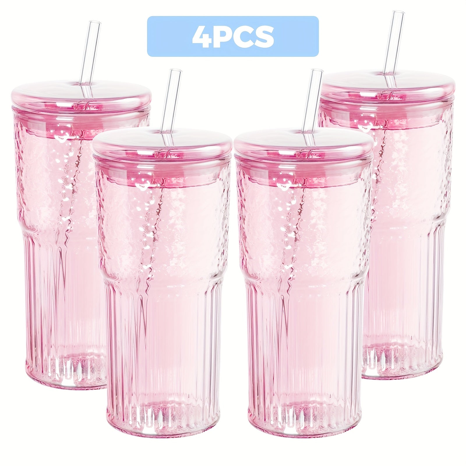 4-Pack High Borosilicate Glass Cup Set With Lids And Straws - 20oz Reusable Iced Coffee Glasses For Juice, Milk, Tea - Durable Drinkware For Home And Gift Use
