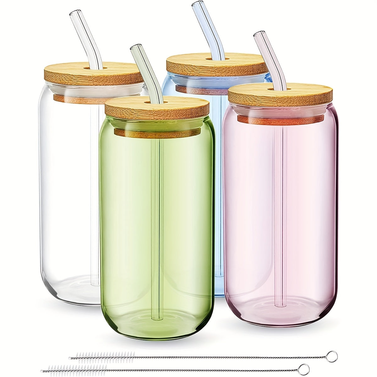14pcs Set of Colorful Glasses with Lids, Straws, and Brushes - Reusable, Freezer-Safe, Ideal for Hot and Cold Beverages, Perfect for Parties and Gatherings, Party Drinkware | Vibrant Glasses | Durable Glassware, Glasses for Drinks