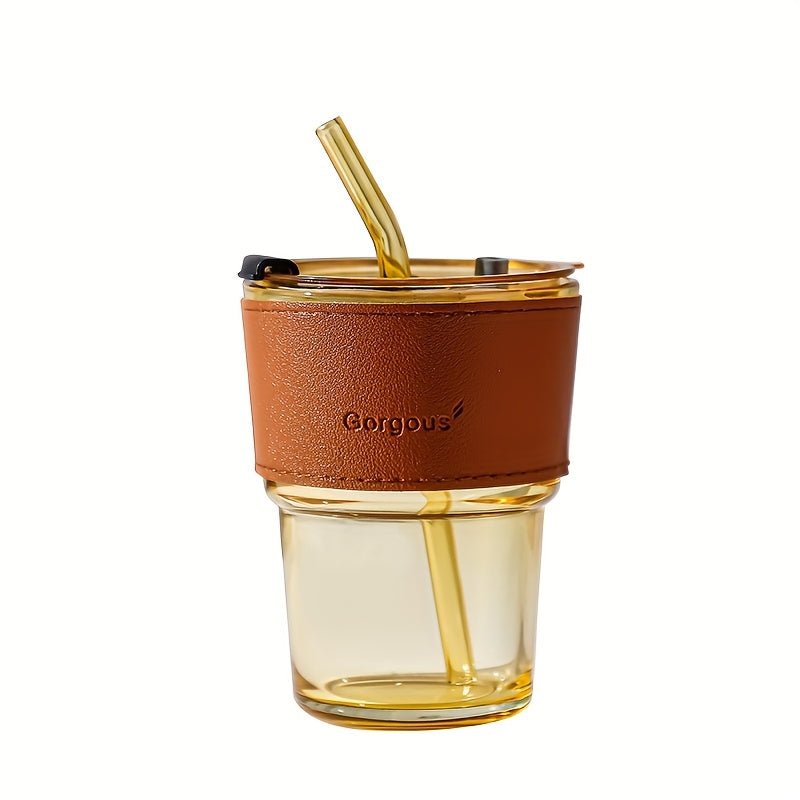 Reusable Glass Water Cup with Lid & Glass Straw - 350ml (12oz) BPA-Free Tumbler, Leakproof for Iced Coffee, Tea, Juice - Dishwasher Safe, for Home, Office, Travel, Christmas Gift,, Local Warehouse, Office Drinkware, Home Beverage Container, Stylish