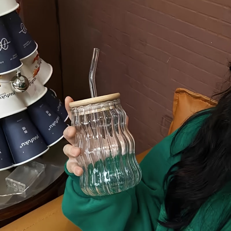 2/4pcs Chubby Cloud-Shaped Glass Drinking Cups with Lids and Straws, Transparent Irregular Glassware for Milk, Iced Coffee, Juice - No Assembly Required