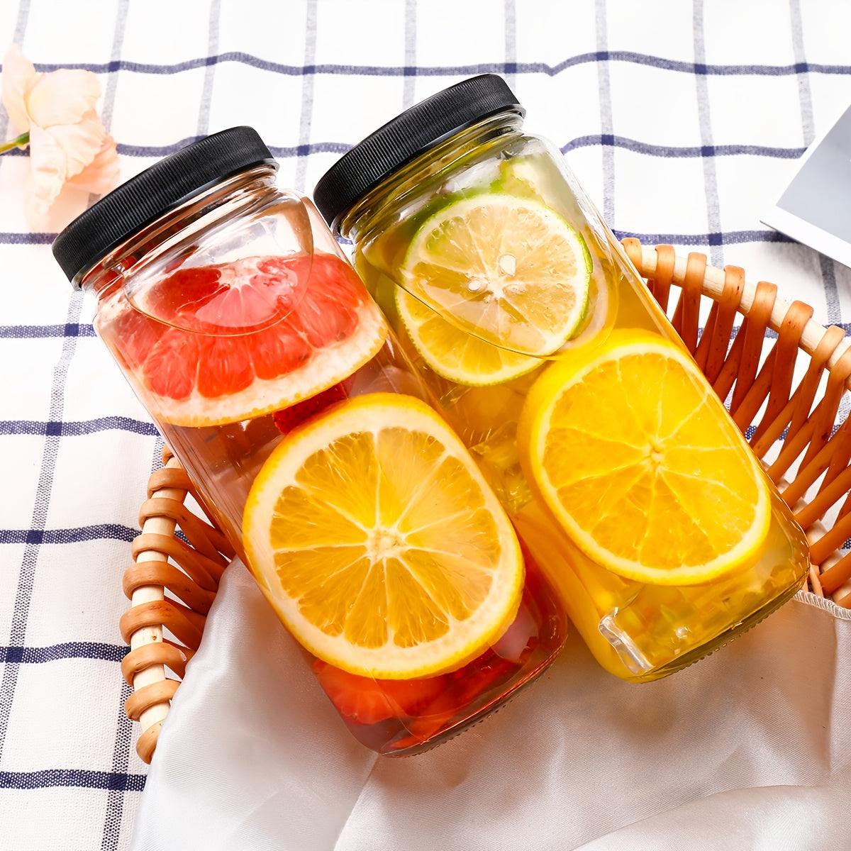 8pcs Glass Juice Bottle with Lid, Glass Bottle for Juicing - for Smoothies, Water, Milk & Kombucha, Round Carafe with Lid, BPA Free, 2 Straws Included!