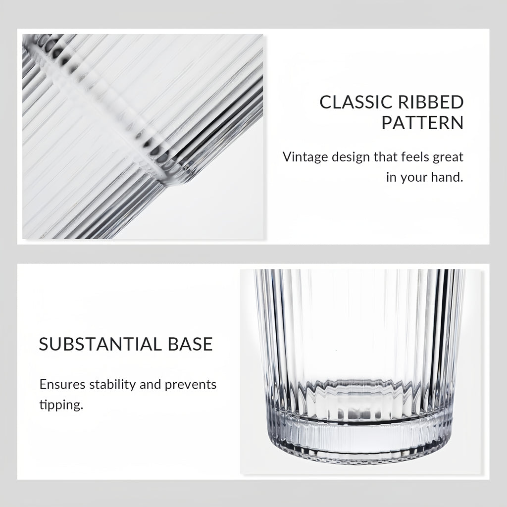 2pcs Ribbed Glass with Straw And Plastic Lid And Straw Brush, Perfect for Iced Coffee, Juice, Smoothie Cocktails, Etc., Suitable for Home, Office, Party Supplies, 20 Ounces