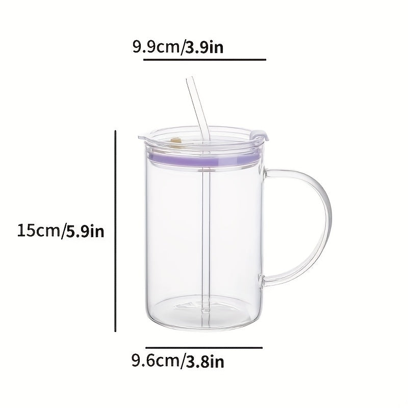 2/4 High-capacity Glass Cups, Heat-resistant Household Drinking Cups, Come With Cup Brushes, Straws, And Lids, Available In Multiple Colors