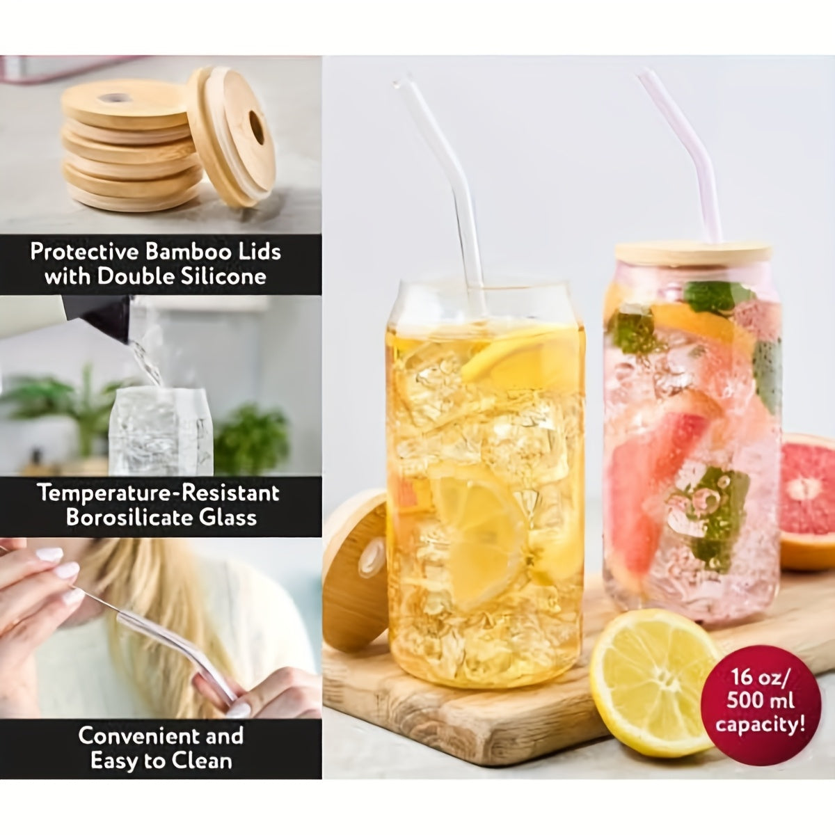14pcs Set of Colorful Glasses with Lids, Straws, and Brushes - Reusable, Freezer-Safe, Ideal for Hot and Cold Beverages, Perfect for Parties and Gatherings, Party Drinkware | Vibrant Glasses | Durable Glassware, Glasses for Drinks