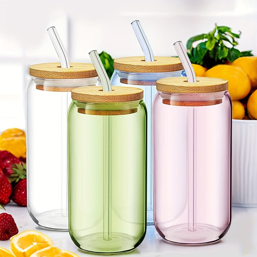 14pcs Set of Colorful Glasses with Lids, Straws, and Brushes - Reusable, Freezer-Safe, Ideal for Hot and Cold Beverages, Perfect for Parties and Gatherings, Party Drinkware | Vibrant Glasses | Durable Glassware, Glasses for Drinks