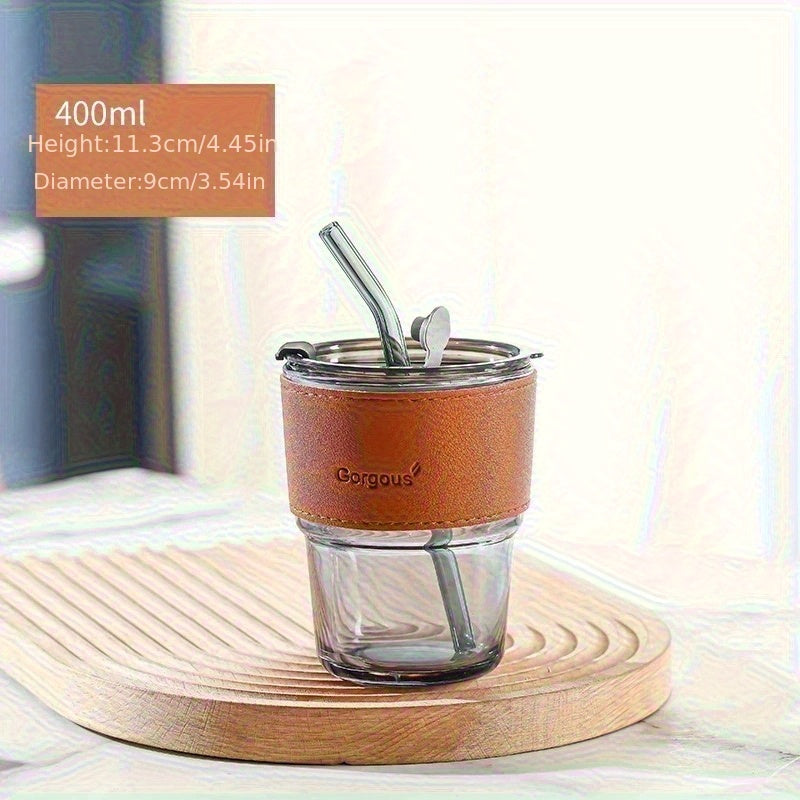 Reusable Glass Water Cup with Lid & Glass Straw - 350ml (12oz) BPA-Free Tumbler, Leakproof for Iced Coffee, Tea, Juice - Dishwasher Safe, for Home, Office, Travel, Christmas Gift,, Local Warehouse, Office Drinkware, Home Beverage Container, Stylish