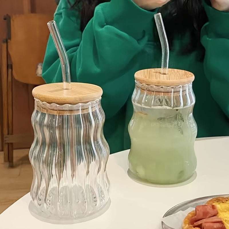 2/4pcs Chubby Cloud-Shaped Glass Drinking Cups with Lids and Straws, Transparent Irregular Glassware for Milk, Iced Coffee, Juice - No Assembly Required