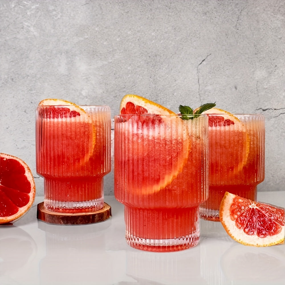 6pcs, 200ml/6.8oz Stackable Ribbed Glass Cups, Iced Coffee Cups, Juice Cups, Vertical Striped Retro Glass Cups, Reusable Glass Cups, Suitable for Halloween, Christmas, Easter, Thanksgiving