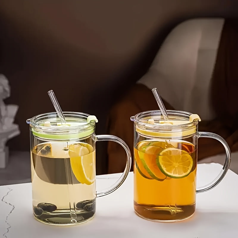 2/4 High-capacity Glass Cups, Heat-resistant Household Drinking Cups, Come With Cup Brushes, Straws, And Lids, Available In Multiple Colors