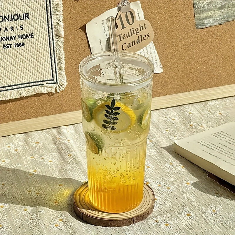 2pcs, 22oz/650ml, with lid, straw and straw brush, retro and modern embossed design, easy to clean, dishwasher safe, reusable glass wide mouth smoothie cup, thick wall Glass ice coffee mug, suitable for cold drinks, hot drinks, tea and other beverages,