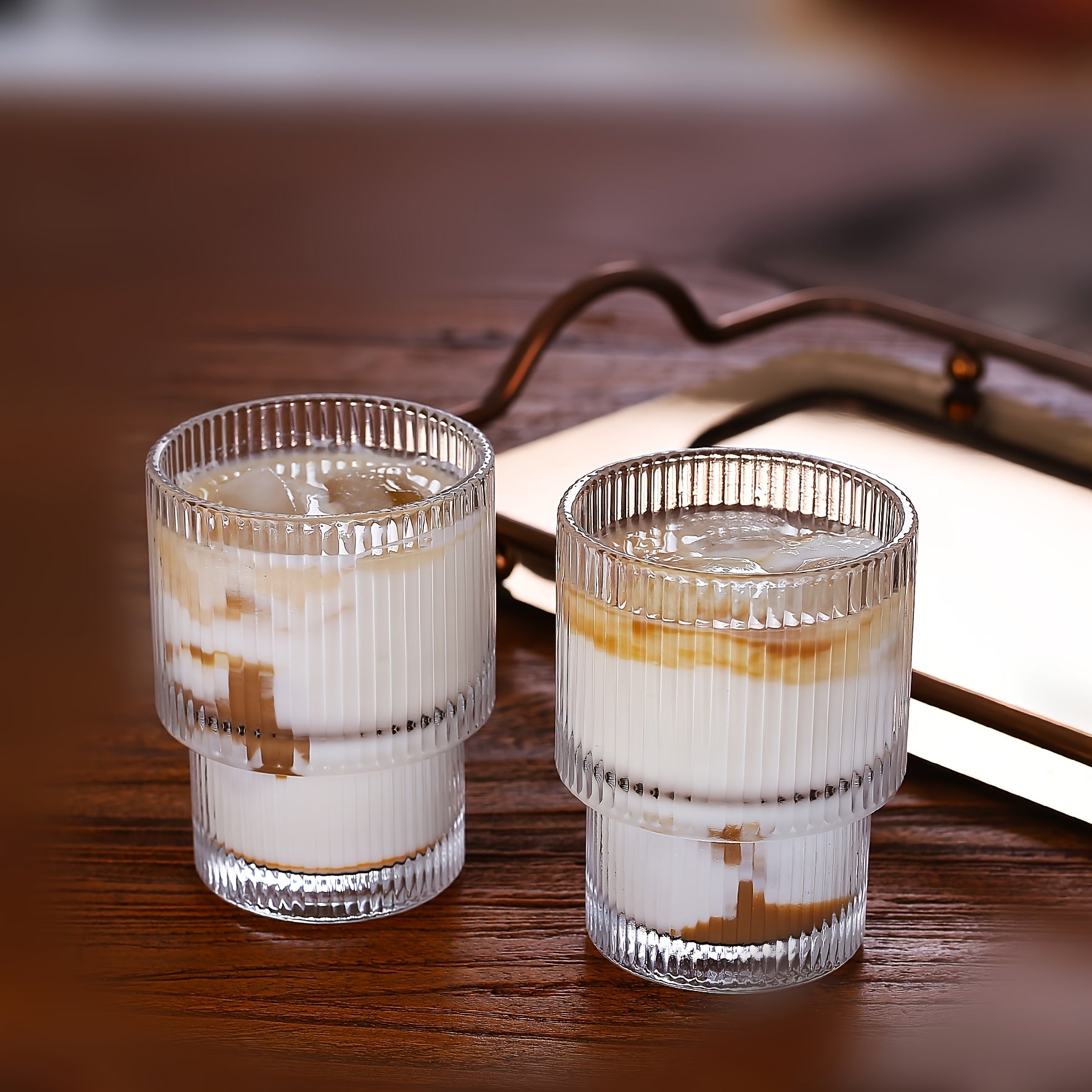6pcs, 200ml/6.8oz Stackable Ribbed Glass Cups, Iced Coffee Cups, Juice Cups, Vertical Striped Retro Glass Cups, Reusable Glass Cups, Suitable for Halloween, Christmas, Easter, Thanksgiving