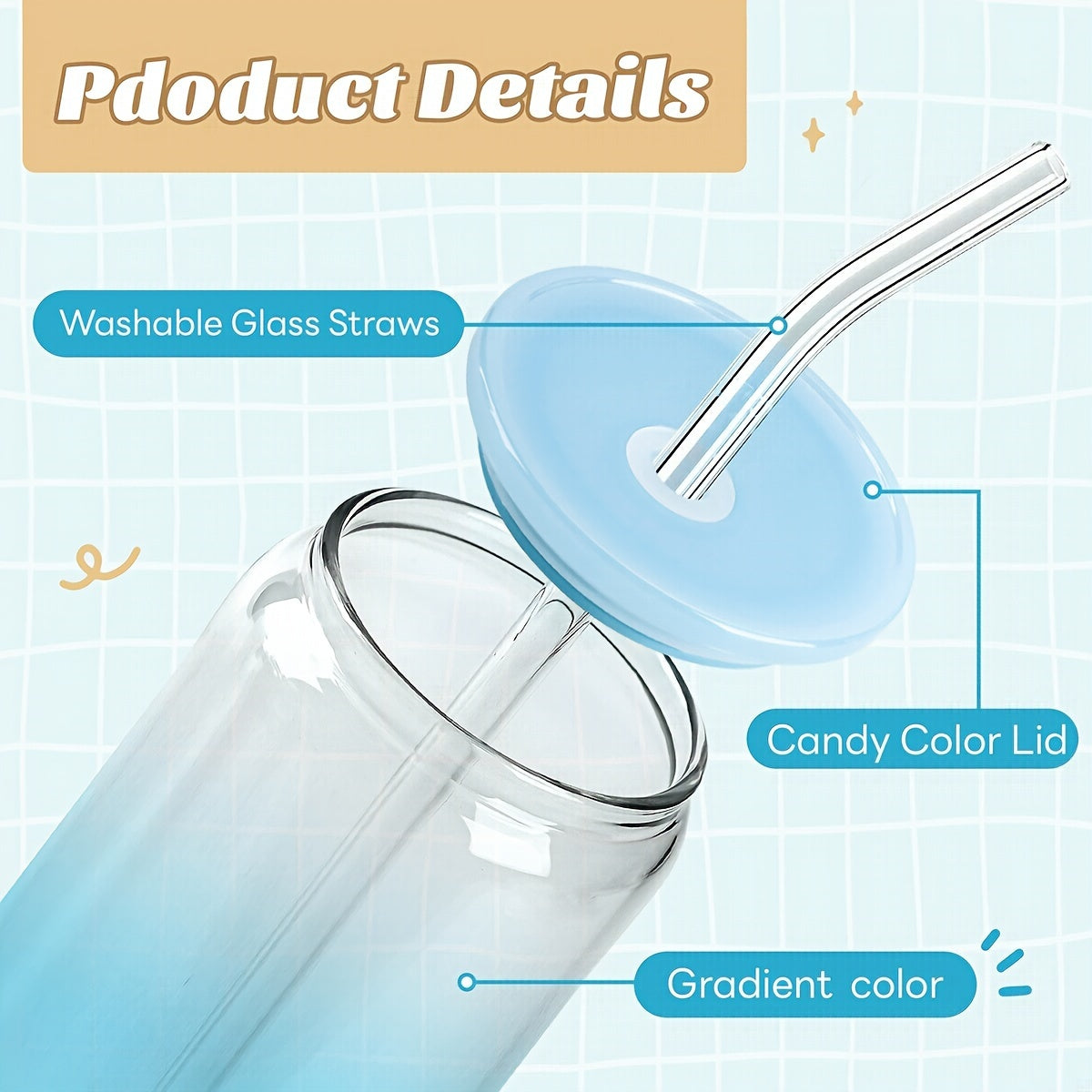 12 Packs 16 Oz Glass Cups With Acrylic Lids And Straws Can Shaped Glass Iced Coffee Cups With Lids, Gradient Drinking Glasses Cute Tumbler Cup Great For Smoothie Soda Boba Tea Cocktail Beer Gift