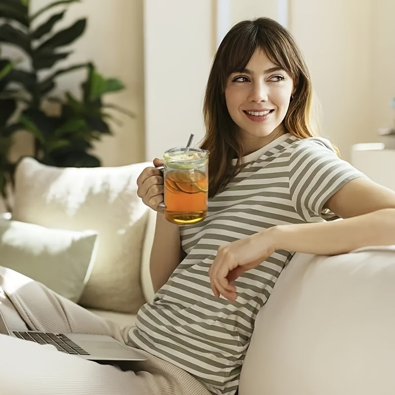 2/4 High-capacity Glass Cups, Heat-resistant Household Drinking Cups, Come With Cup Brushes, Straws, And Lids, Available In Multiple Colors
