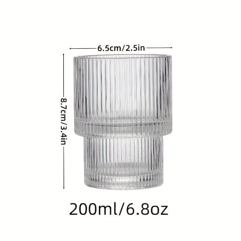 6pcs, 200ml/6.8oz Stackable Ribbed Glass Cups, Iced Coffee Cups, Juice Cups, Vertical Striped Retro Glass Cups, Reusable Glass Cups, Suitable for Halloween, Christmas, Easter, Thanksgiving